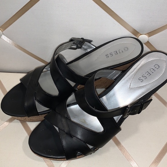 Guess  summer black and cork  Wedges Size 11 M - Picture 5 of 6